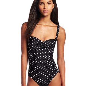 Norma Kamali shirred polka dot swimsuit S unworn